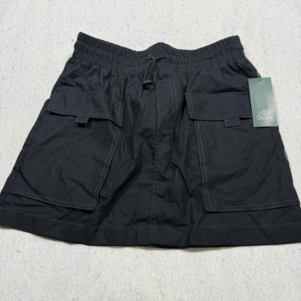 Wild Fable Black Cargo Mini Skirt Bungee Waist Utility Flap Pockets XS NWT